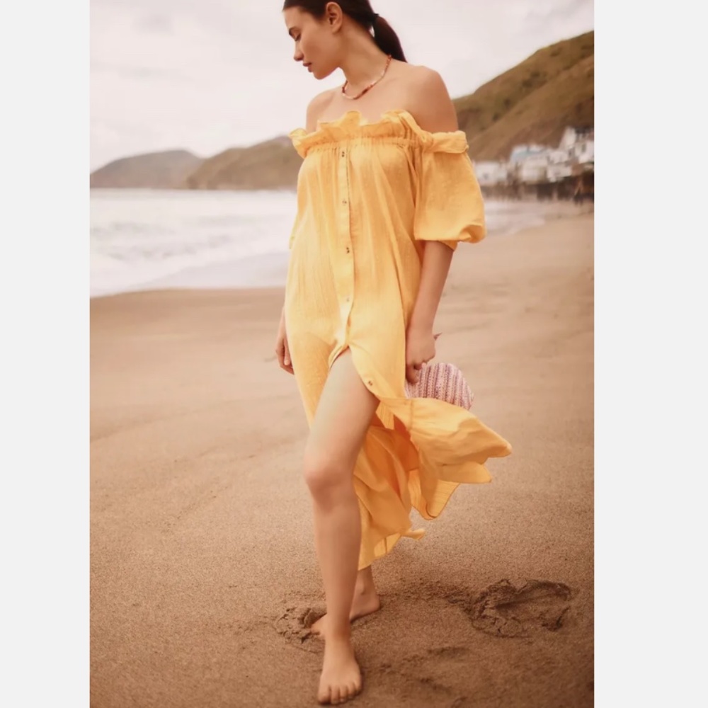 Brand New BY ANTHROPOLOGIE RUFFLE OFF-THE-SHOULDER GAUZE DRESS